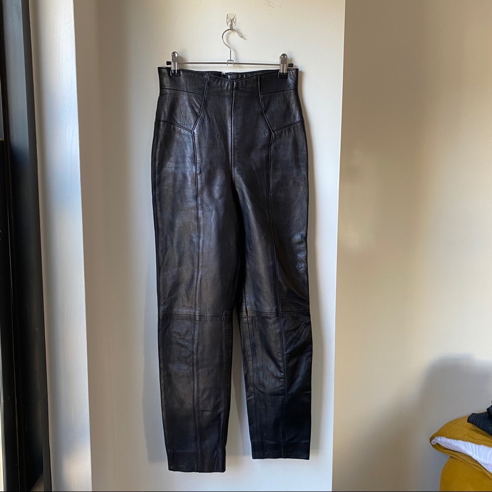 VINTAGE Buttery Black Leather Seamed Trouser